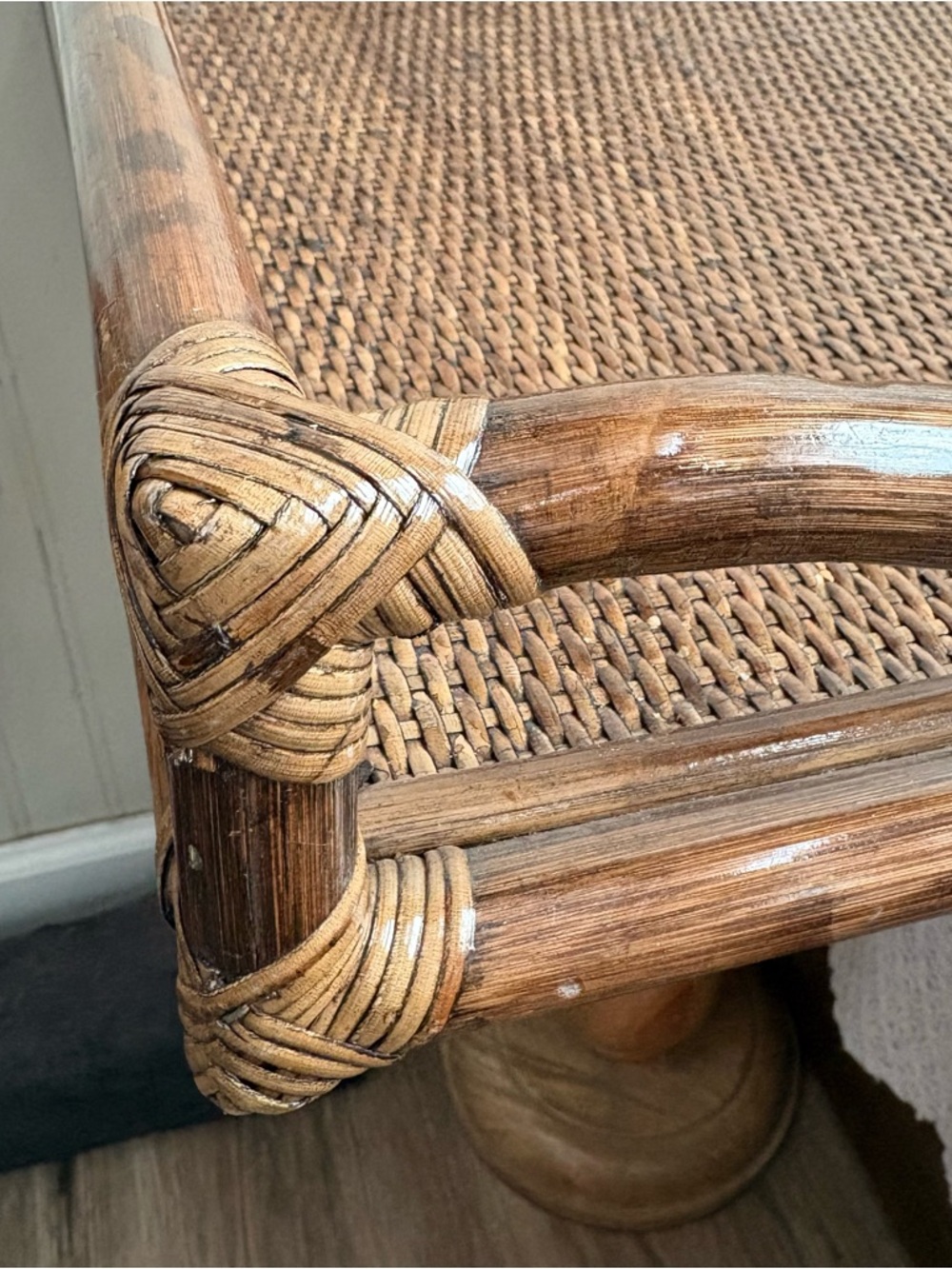 Vintage Palm Regency Bamboo Ratan Butler Serving Tray Dark Brown Woven VTG Retro - Picture 7 of 16